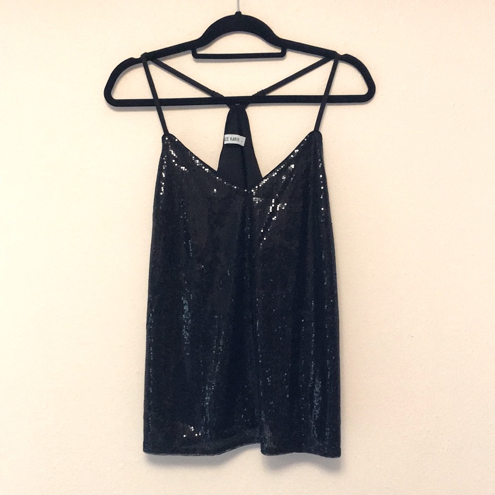 Grace Karin Black Sequin Tank Top size L